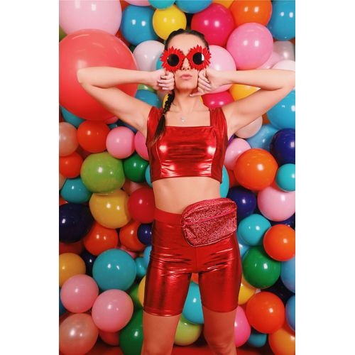 Fantasia Top e Shorts Metalizado Vermelho Adulto e Infantil - Fantastique