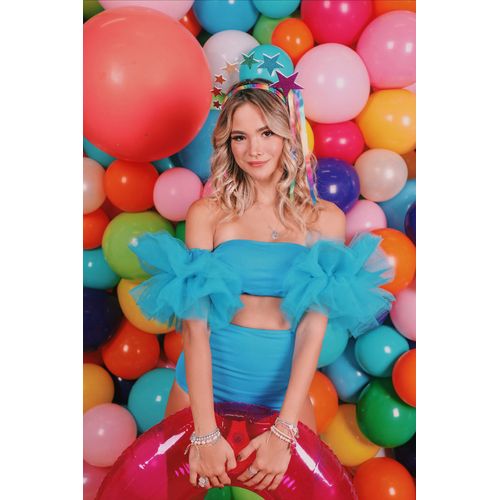 Fantasia Abre Alas Azul Feminino Adulto e Infantil