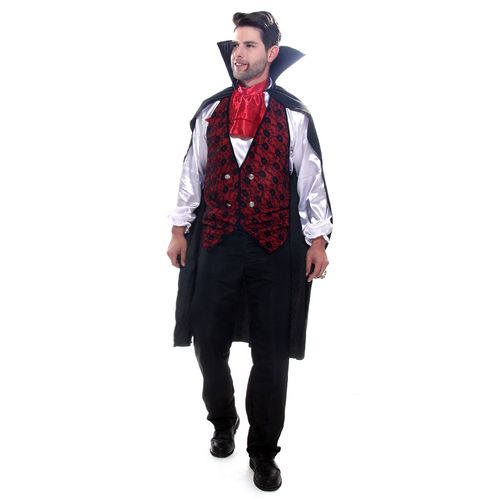 Fantasia Vampiro Vermelho Adulto e Infantil com Capa e Lenço - Halloween