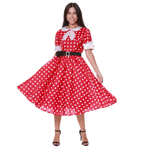 Fantasia Anos 50 Feminina Vermelha Adulto e Infantil