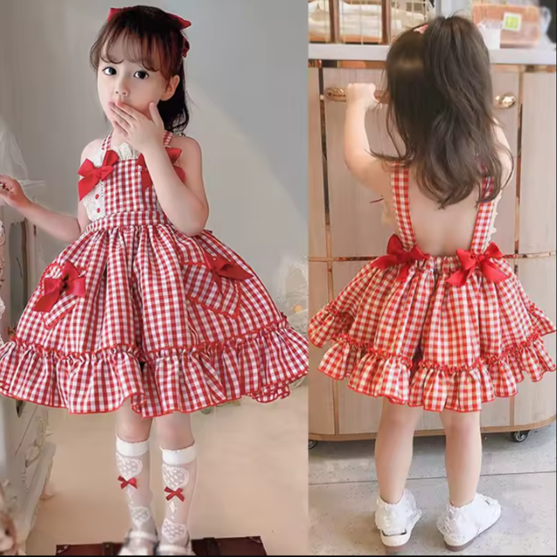 Vestido Junino Quadriculado Vermelho Infantil e Adulto