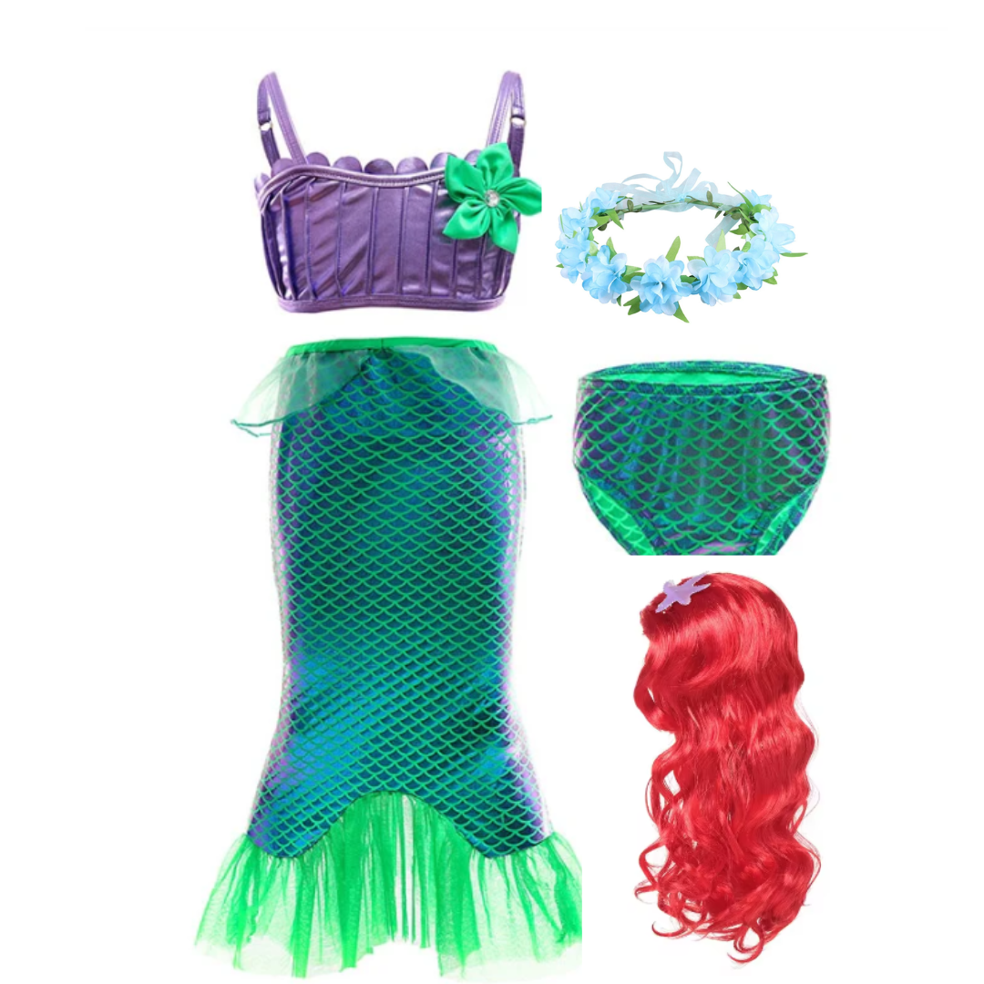 Fantasia Infantil e Adulto Ariel com Peruca Pequena Sereia