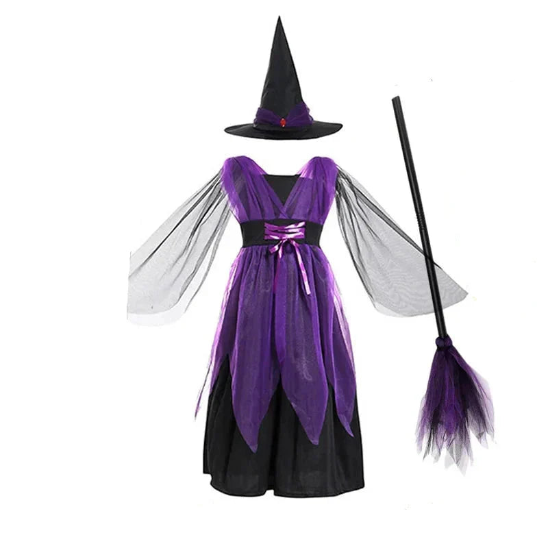 Fantasia Bruxa Roxo Infantil e Adulto