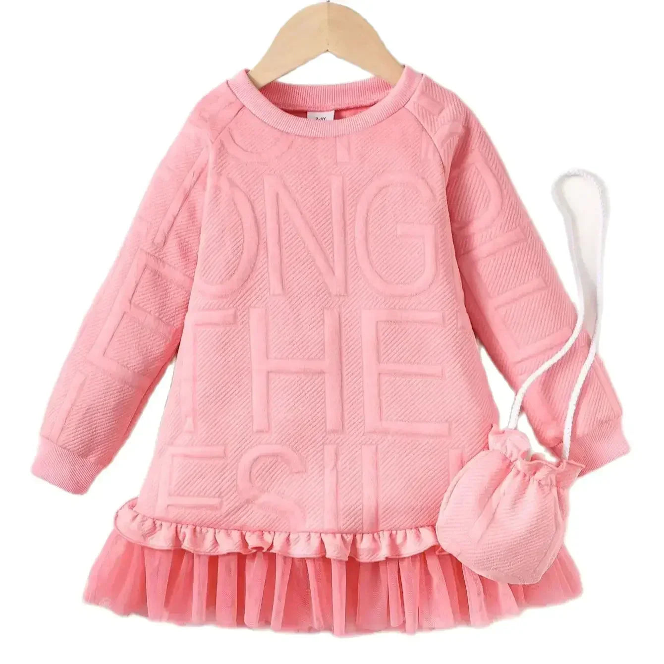 Vestido Rosa com Manga Longa Infantil e Adulto
