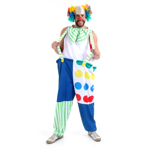 Fantasia Palhaço de Circo Engraçado Adulto e Infantil com Nariz e Peruca