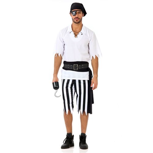 Fantasia Pirata Masculino Black Adulto e Infantil com Bandana e Tapa Olho