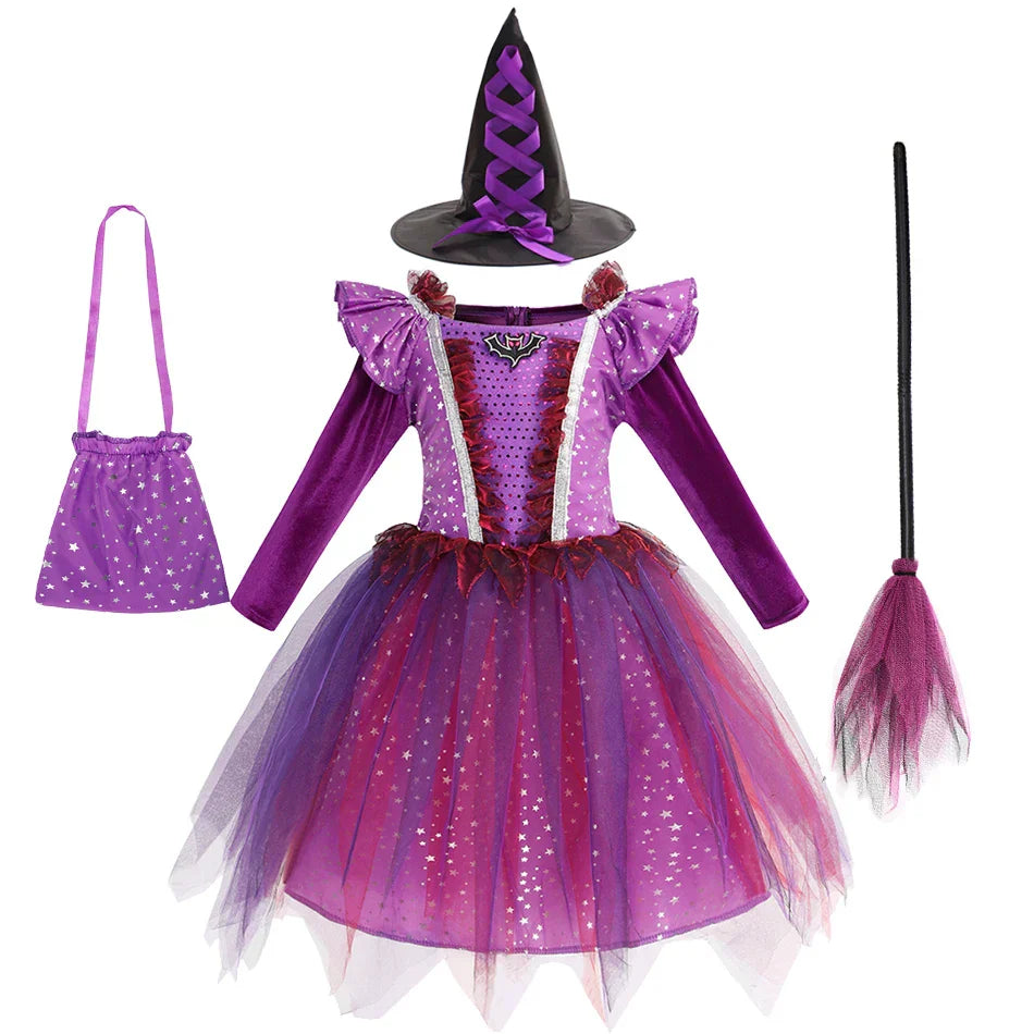 Fantasia de Bruxa Infantil e Adulto Roxo